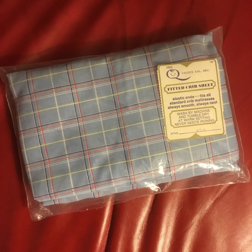 Vintage Quiltex Co blue plaid baby crib sheet